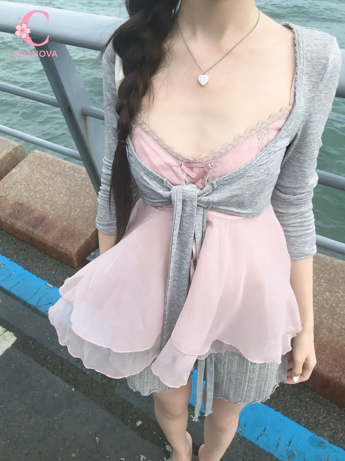 Ensemble 3 pièces coréen d'été - Elastic Lace Trim avis et prix
